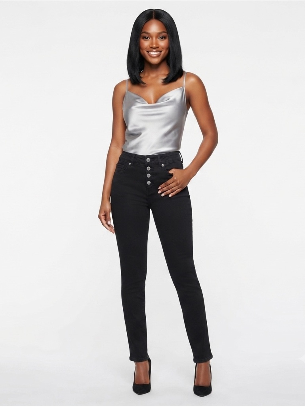 Silver Crush Black High-Waisted Skinny Jeans Size 9-10